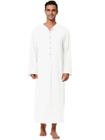 Men's Cotton Nightshirt - Button Front & Side Pockets