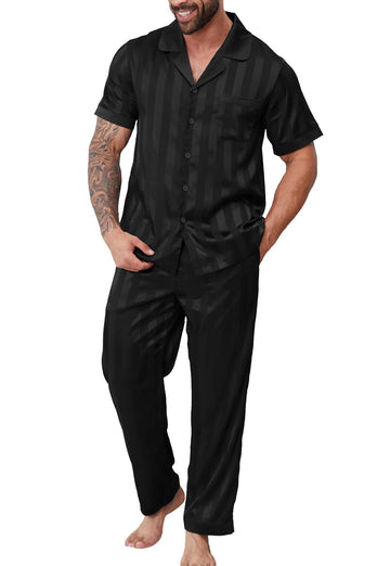 Men's Satin-Lounge Set - Button-Down Top & Elastic Pants