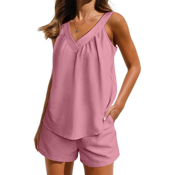 Linen Sleeveless Set - Halter Top & Lounge Shorts