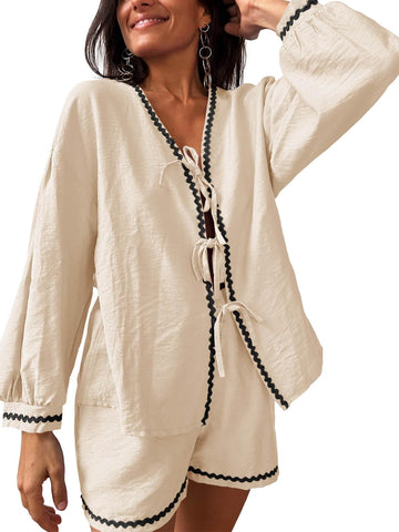 Viscose Pajama Set - Tie-Front Top & Elastic Shorts