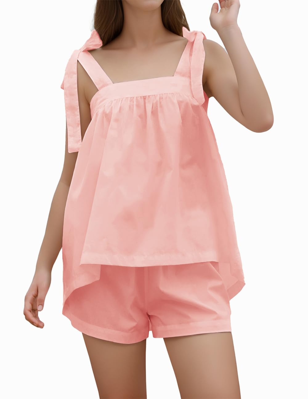 Cotton Cami Pajama Set - Tie-Strap Top & Drawstring Shorts