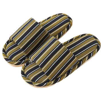 Memory Foam Slippers - Striped Cotton-Linen Slides