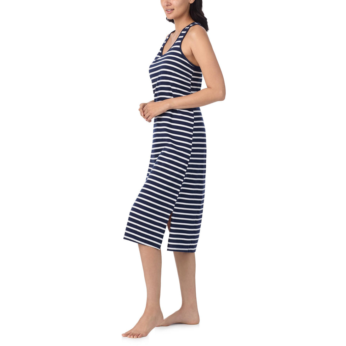 Cotton Racerback Sleep Dress - Full Length with Side Slit