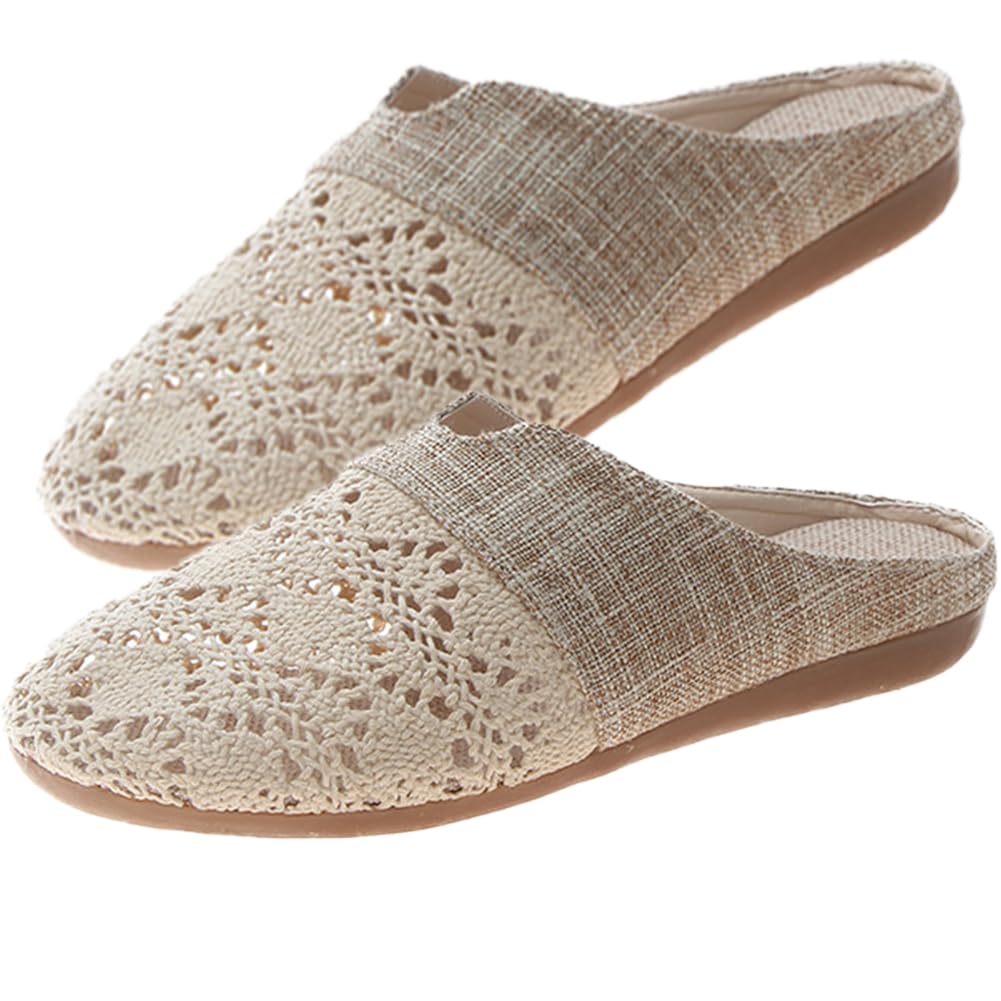 Breathable Linen Slippers - Floral Cut-Out & Non-Slip Sole