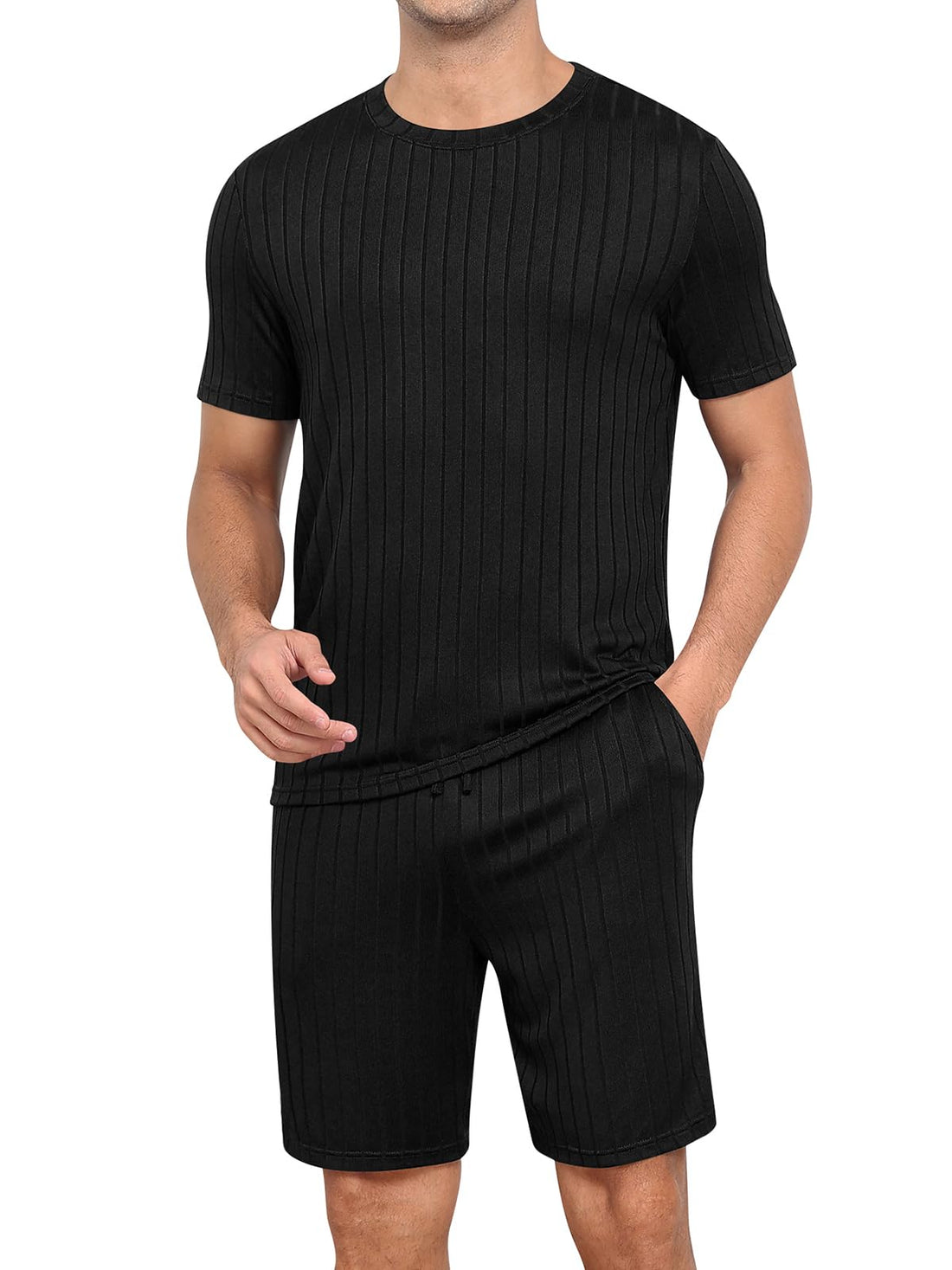 Ribbed Knit Sleep Set - Short Sleeve Tee & Lounge Shorts