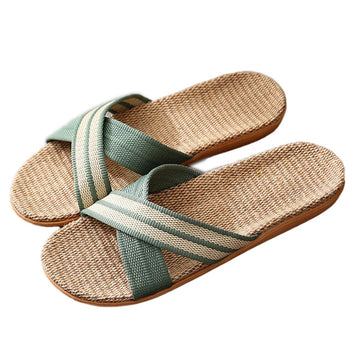 Breathable Linen Slide Slippers - Open-Toe & Cushioned Sole