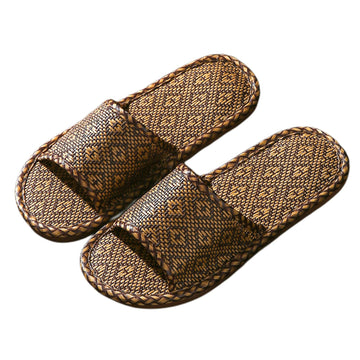 Natural Woven Linen Slippers - Breathable Anti-Slip Sole For Women