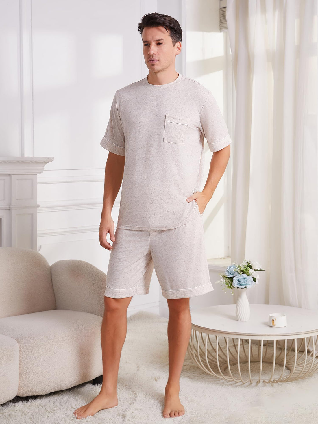 Men's Lightweight Pajama Set - Short Sleeve with Pockets