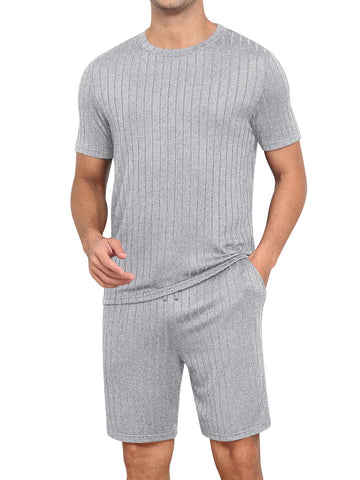 Ribbed Knit Sleep Set - Short Sleeve Tee & Lounge Shorts