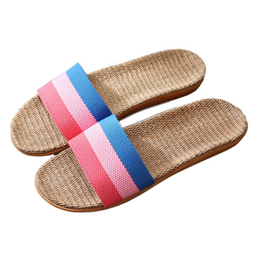 Linen-Cotton Slides - Open-Toe & Cushioned Sole