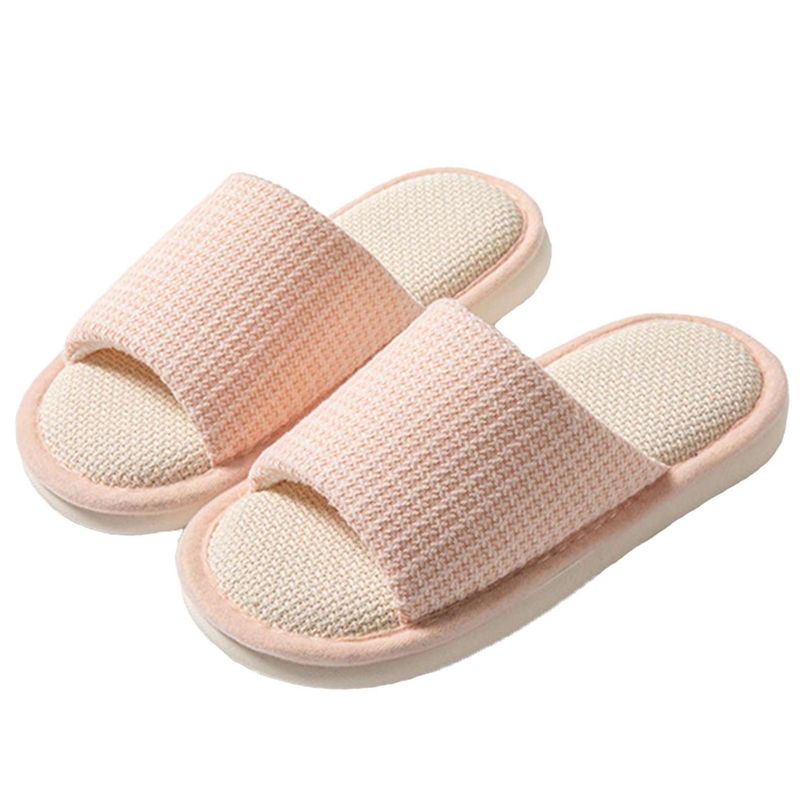 Open-Toe Linen Slippers - Memory Foam & Anti-Slip Sole