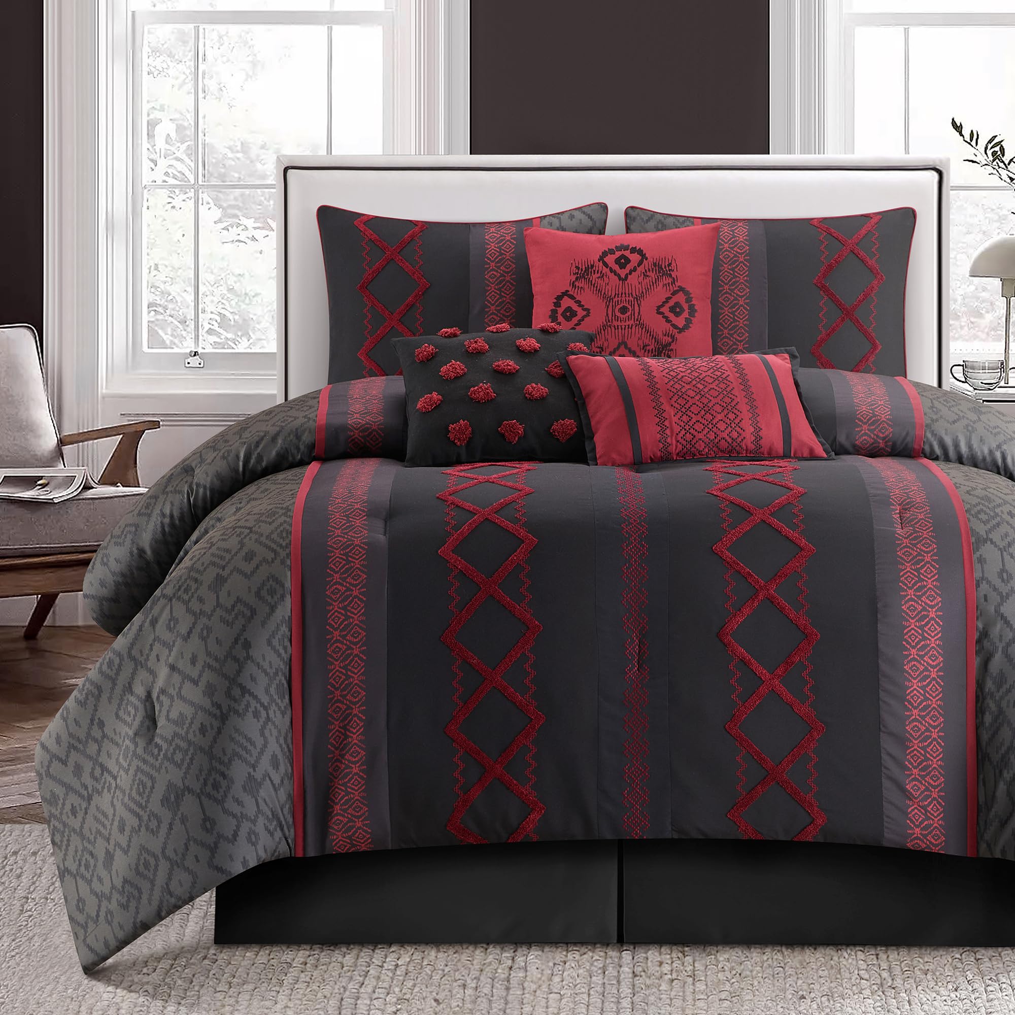 Taupe Comforter - Geometric Embroidered 7-Piece Set