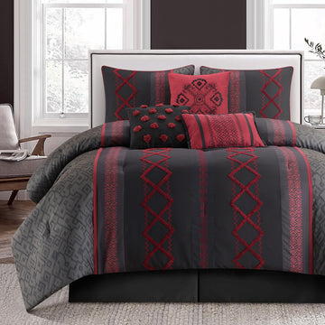 Taupe Comforter - Geometric Embroidered 7-Piece Set