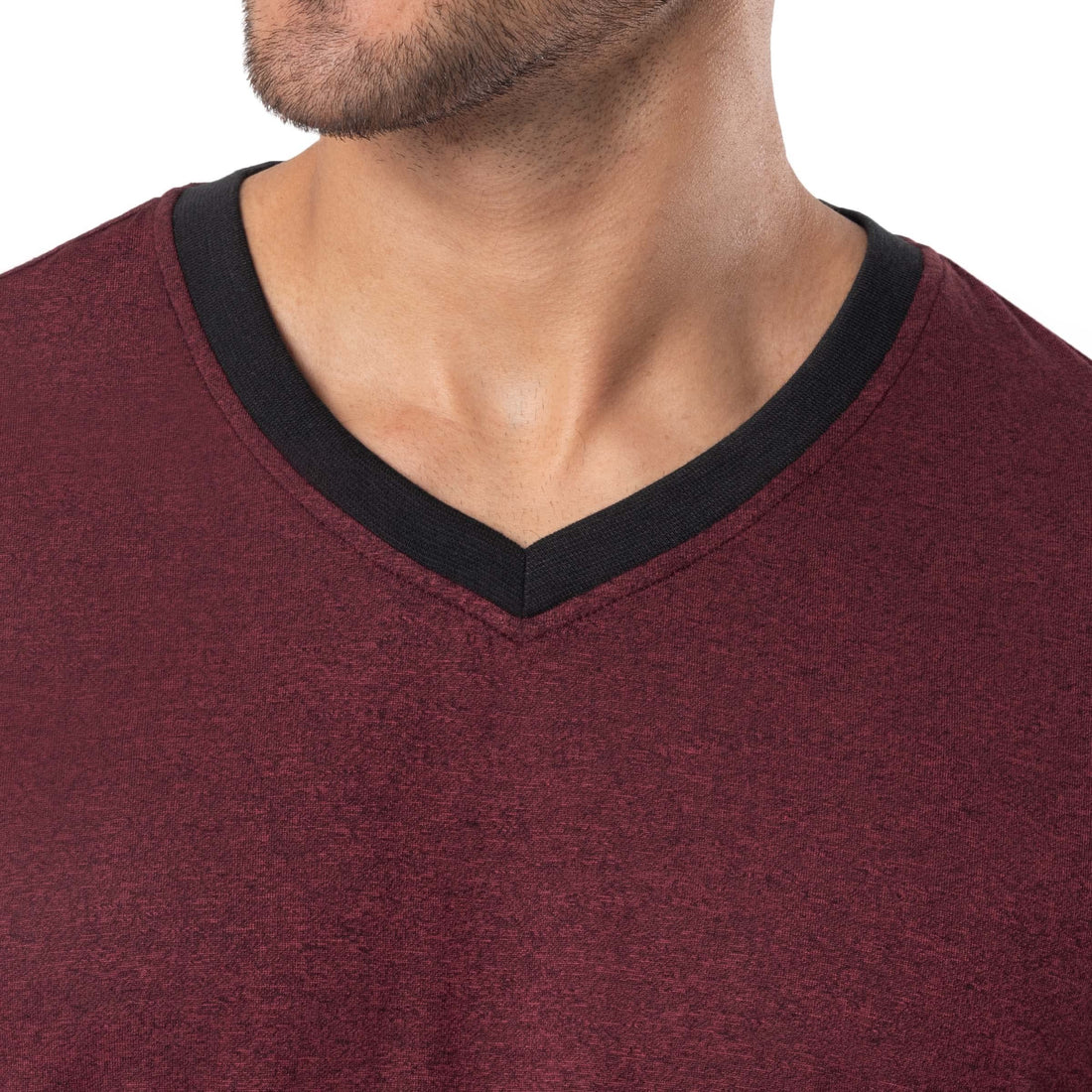 Men's Sleep Set - V-Neck Knit Top & Woven Drawstring Pants